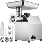 Electric Meat Grinder, 396 Lb/H Capacity, 1100W (4600W MAX) Industrial Meat Mincer with 2 Blade, 3 Grinding Plates, Sausage Tubes 304 Stainless Steel Commercial Meat Grinder, ETL Listed